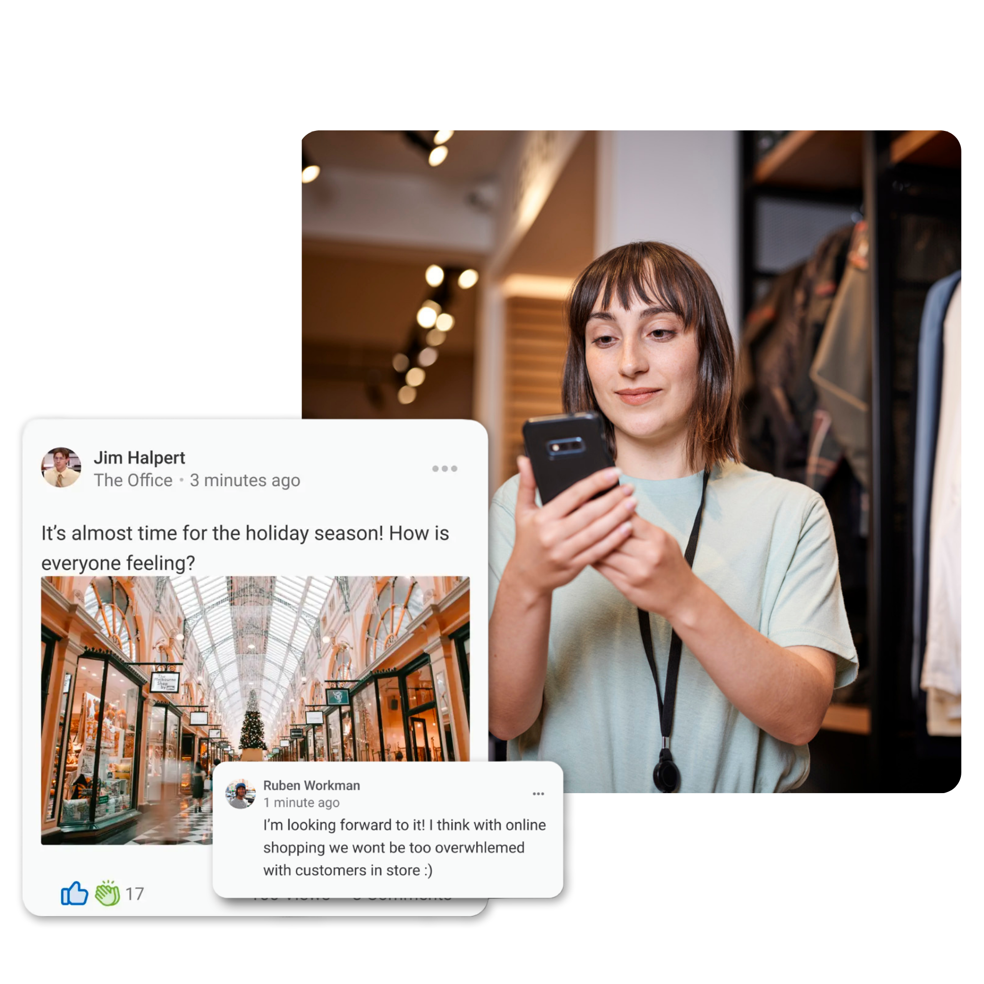 Screenshots of communication features in Axonify