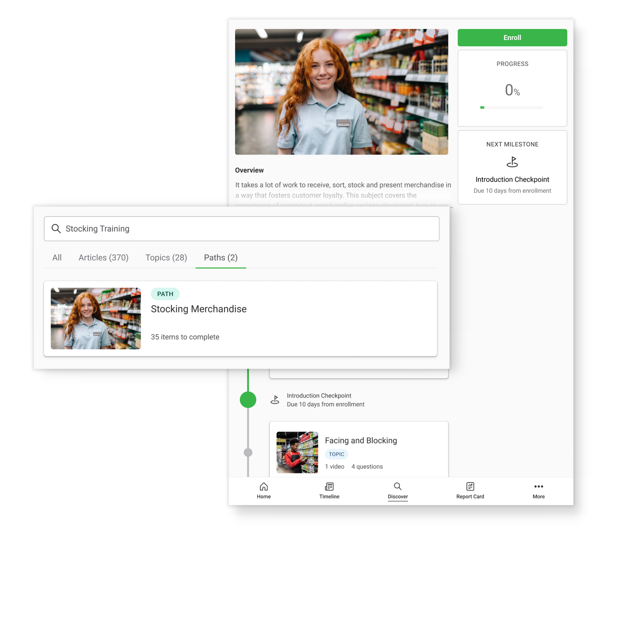 Screenshots of self-directed training paths in Axonify